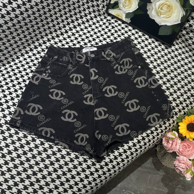 Denim Shorts Chanel 25 Spring And Summer New Full Print Logo Jacquard Denim Shor