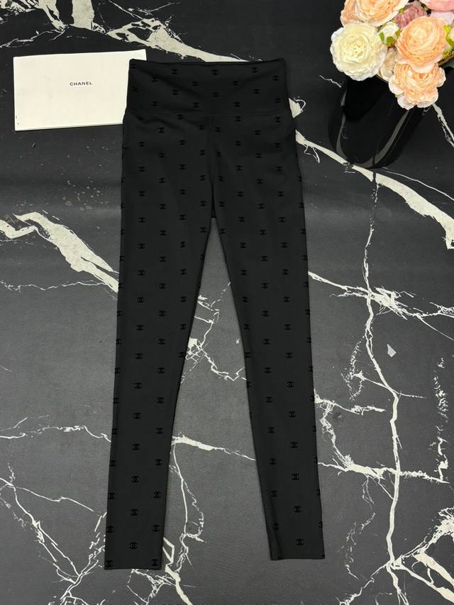 Yoga Pants Chanel Autumn And Winter New Style Full Print Logo Flocking High Wais