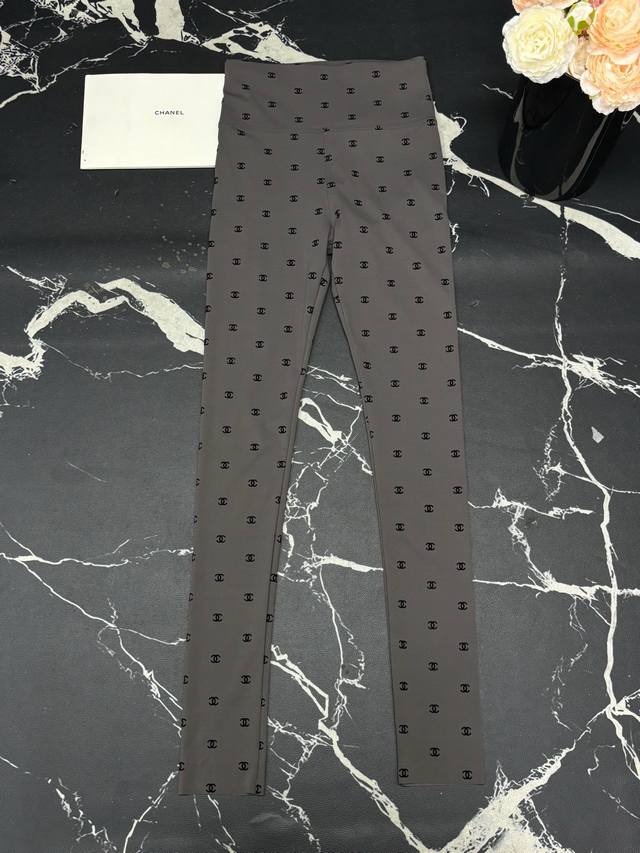 Yoga Pants Chanel Autumn And Winter New Style Full Print Logo Flocking High Wais