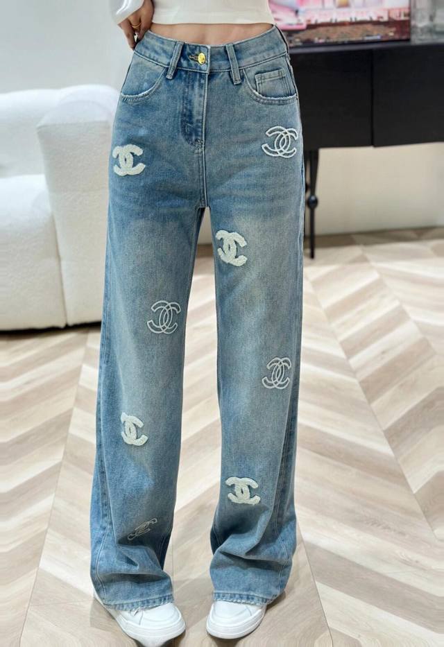 Jeans Xiaoxiangjia 24 Autumn And Winter New Full-Print Logo Wool Embroidery Wash