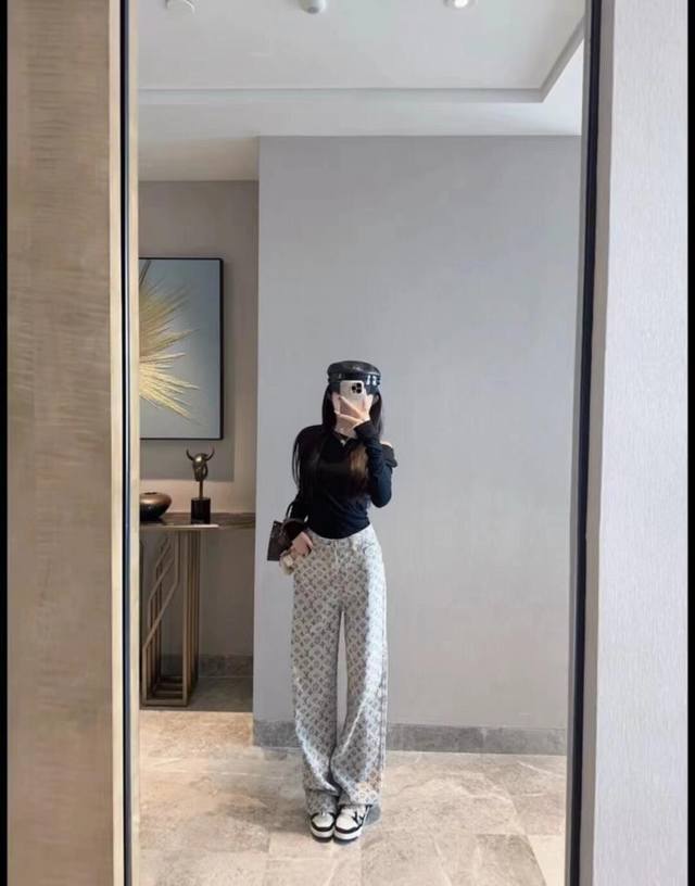 Jeans Lvjia 24 Early Autumn New Full Print Old Flower Logo Straight Jeans Color: