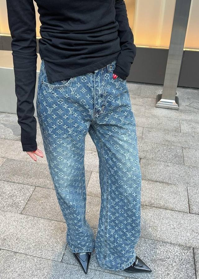 Jeans Lvjia 25 Spring And Summer New Style Washed Old Full Print Jacquard Jeans