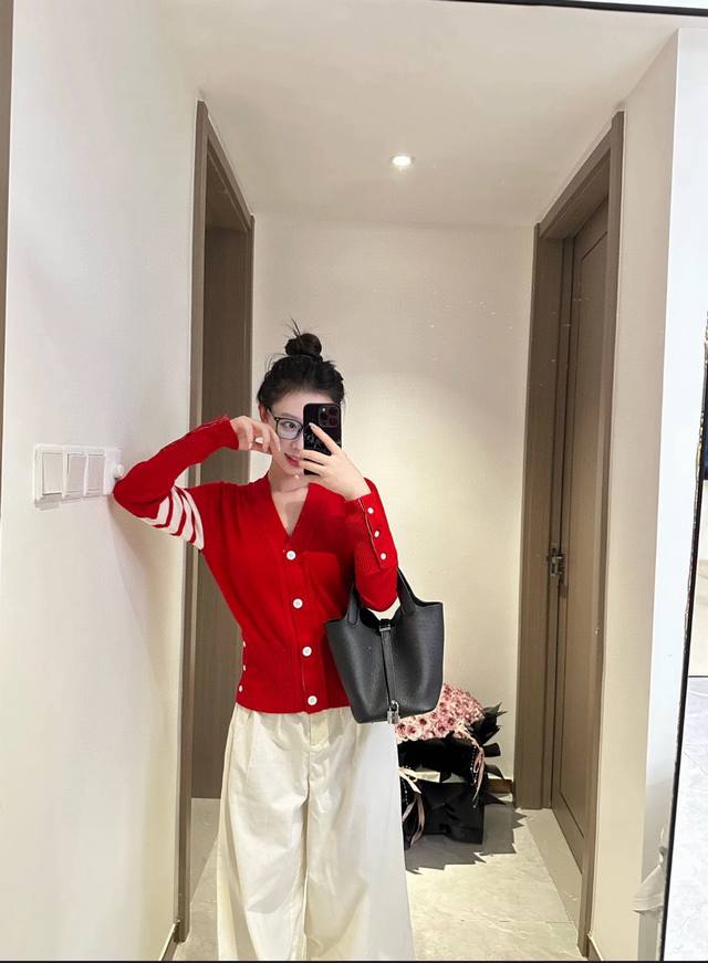 thom Browne Lucky Red Cardigan I Really Like Tb's Simple Yet Sophisticated De