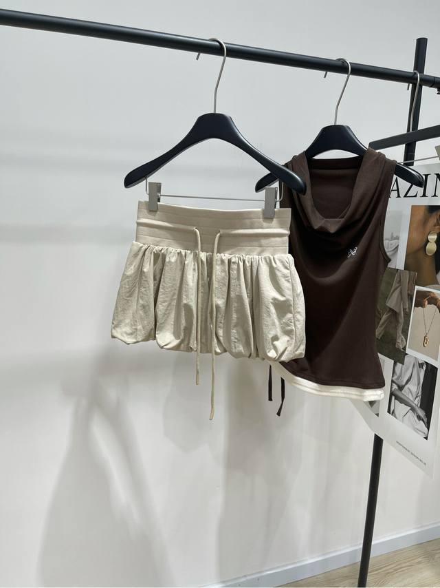 ann Khaki Wide Belt Flower Bud Short Skirt Fabric Nylon + Spandex Color Khaki