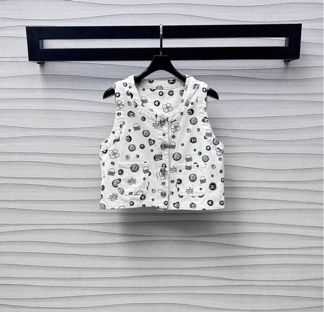 chane*2025 New Arrivals Printed Denim Vest Customized Yb Imported Twill Cotto