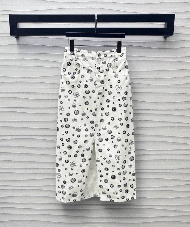 chane*2025 New Arrivals Printed Denim Skirt Customized Yb Imported Twill Cott