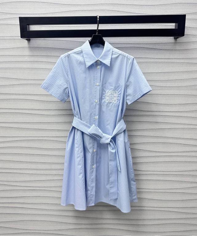 loew*2025 New Arrivals Striped Belt Dress Customized Yb Imported Twill Cotton