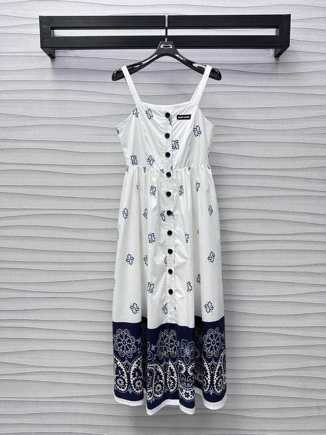 miumi*2025 New Arrivals Printed Suspender Dress Customized Yb Imported Twill