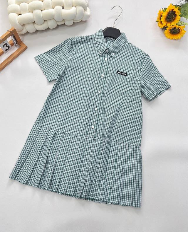 miumiu25Ss New Spring And Summer Logo Embroidered Pleated Shirt Skirt High Ve