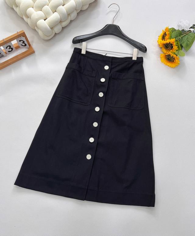prada25Ss New Spring And Summer Single-Breasted Cotton Twill SkirtExclusively
