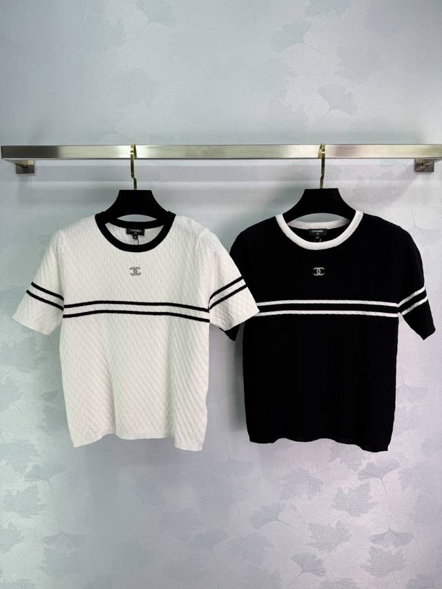 chane*25 New Spring And Summer Knitted Round Neck Short Sleeves Neckline Cont