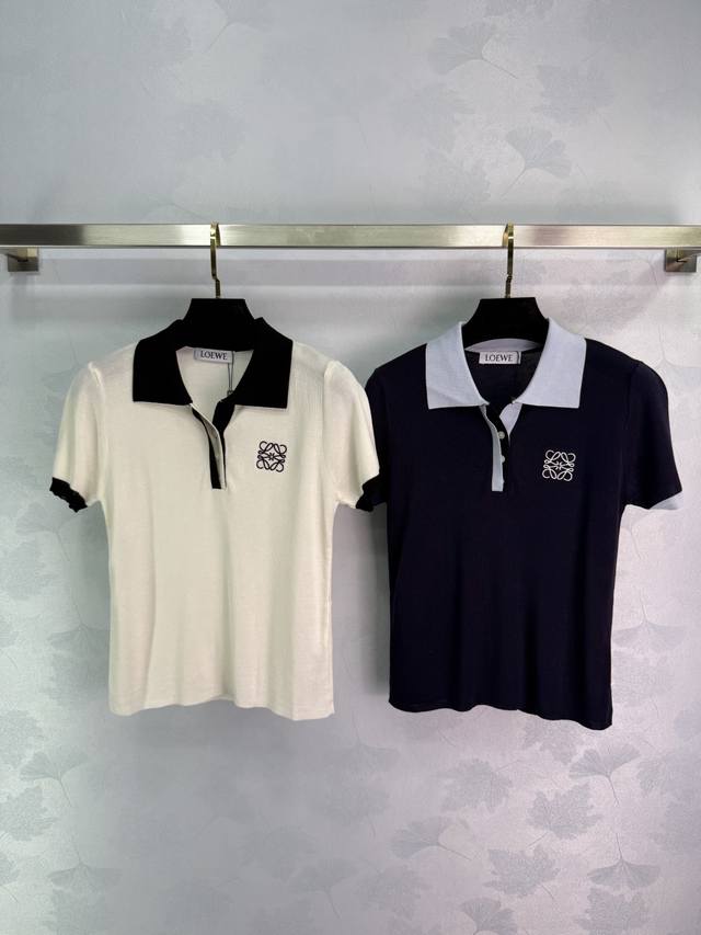loew Loew Lapel Knitted Short-Sleeved Classic Color Matching Clothes Super Go