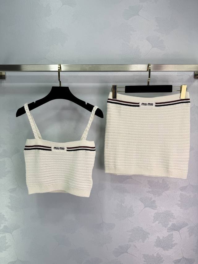 miumi*2025 New Arrivals Striped Knitted Suspender Skirt Set Customized Yb Mer