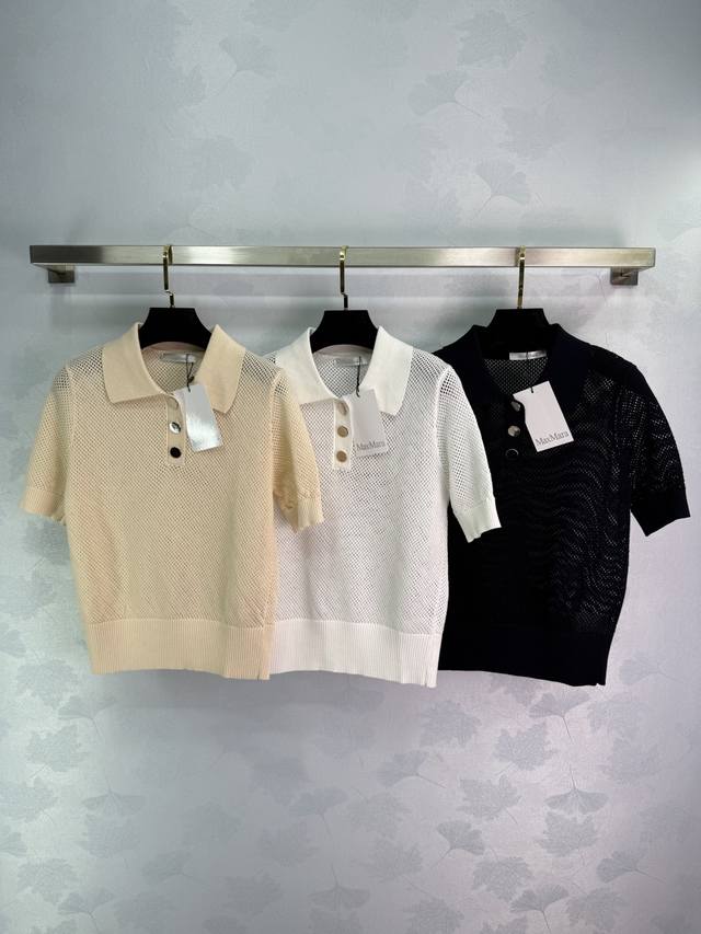 maxmar* Short-Sleeved Knitted Polo Shirt With Metal Buttons, Simple And Styli
