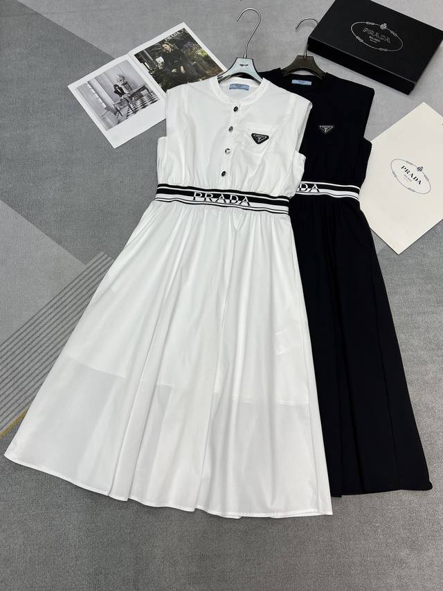 High Quality Prad* 25Ss New Style Sleeveless Dress Custom Triangle Logo Decorati