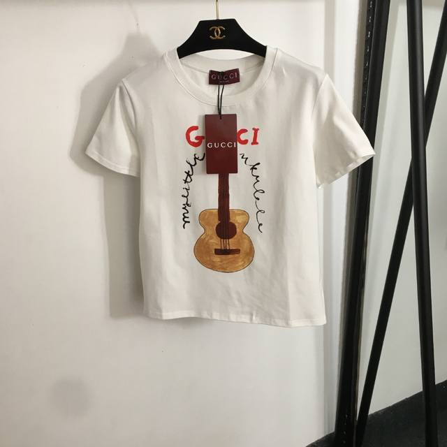 Style No. 20253294 Gucc* New Guitar Printed Back Letter Fashion Short Sleeve T-S