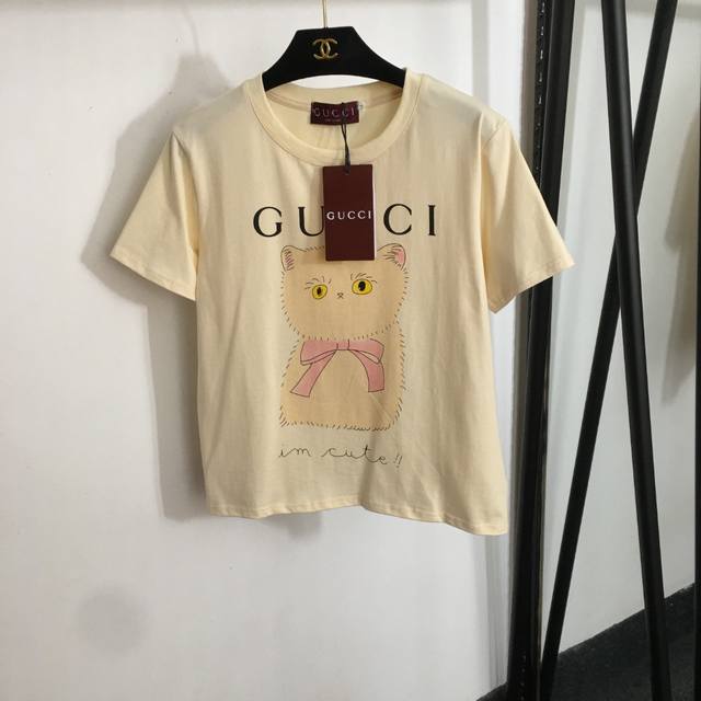 Style No. 20253293 Gucc* New Cute Cat Jelly Print Fashion Short Sleeve T-Shirt A