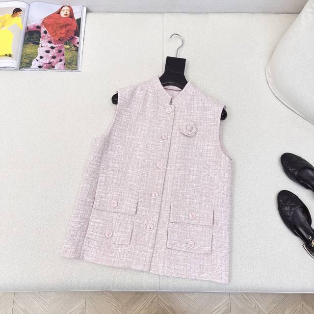 c Home 25Ss The Latest Spring And Summer Tweed Stand-Up Collar Vest Jacket. T