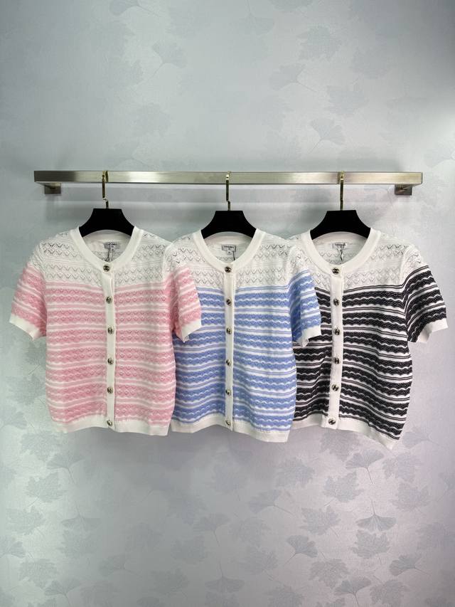chane*2025 Spring And Summer New Round Neck Cardigan Classic Striped Design T