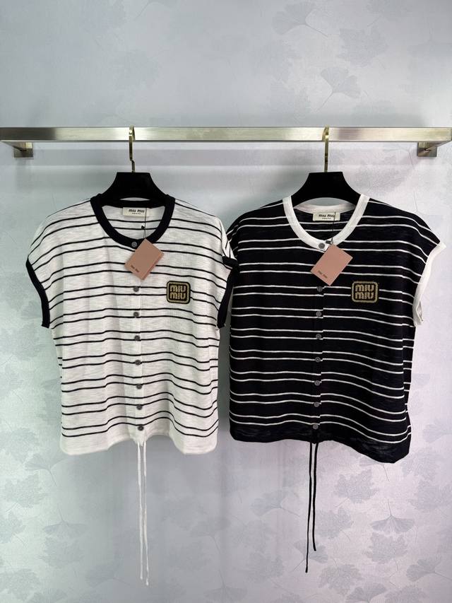 miu* Striped Knitted Cardigan Available In Black And White Classic Style Comf