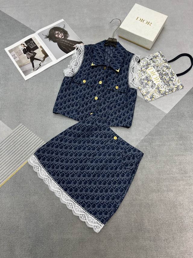 High Quality Dior*2025 New Summer Suit Lapel Sleeveless Top Short Skirt Overall