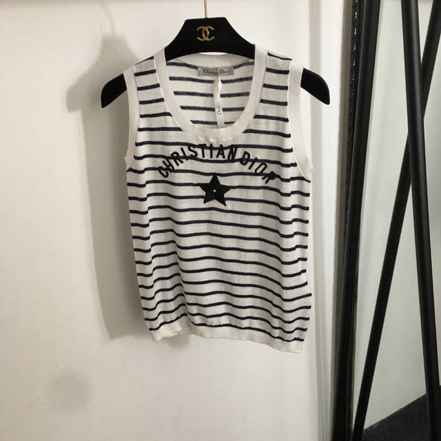 Style No. 20253247 Dio* New Five-Pointed Star Logo Embroidered Striped Knitted V