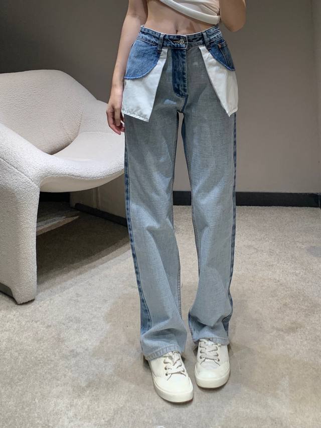 maisonmargi*La 25Ss Spring And Summer New Mm6 Contrast Stitching Flip Denim T