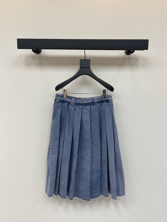 miumi*25 Spring And Summer New Retro Blue Denim Pleated Long Skirt Retro Wash