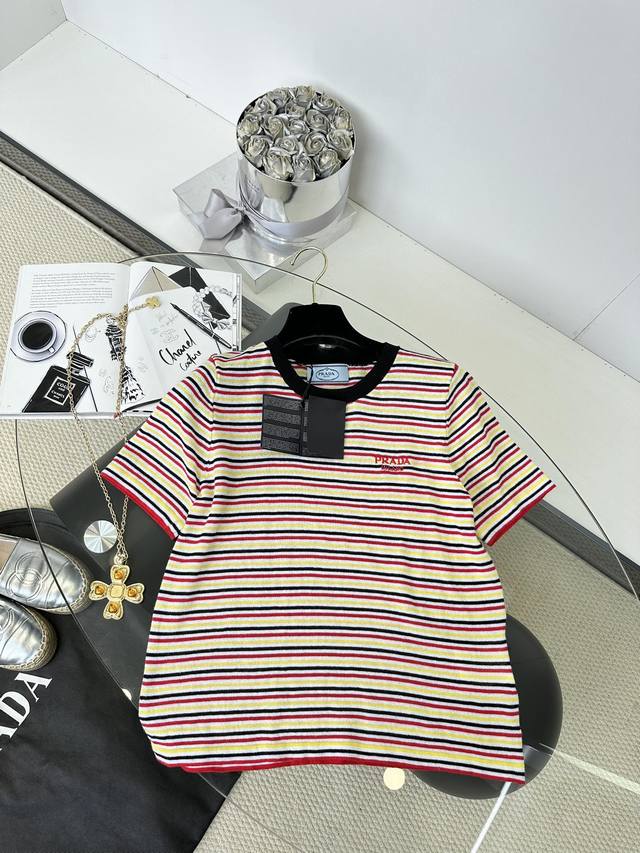 25Ss Prada Rainbow Striped Top Age-Reducing College Style 1 Size Sml