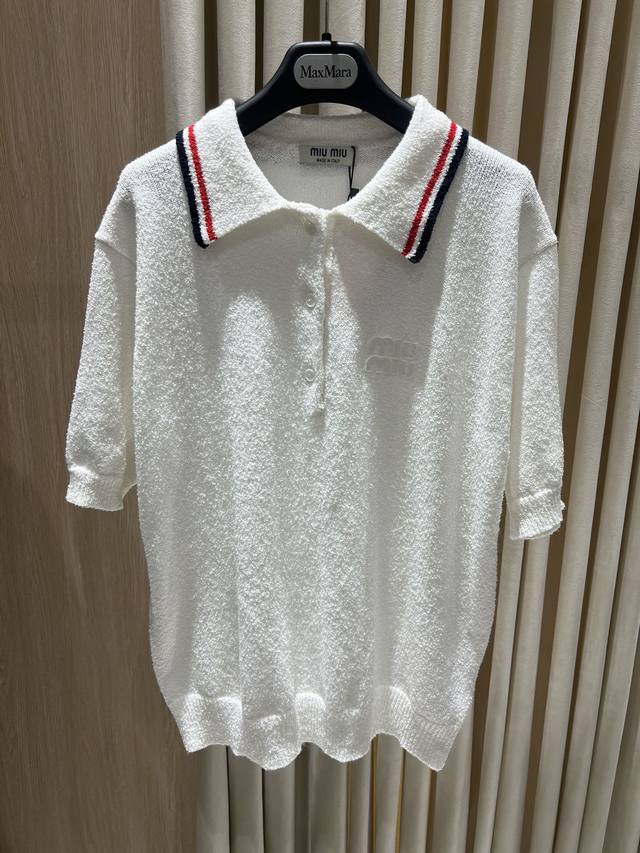 miu Polo Contrasting Collar Terrycloth Polo Shirt White This White Polo Shirt