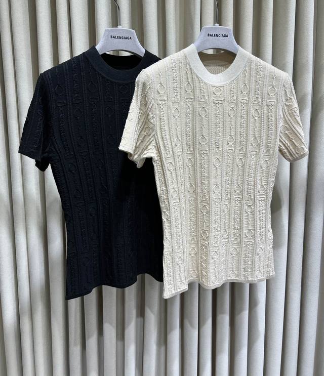 New Season#Her*Classic Chain Jacquard Short-Sleeved Round Neck Sweater Fashionab