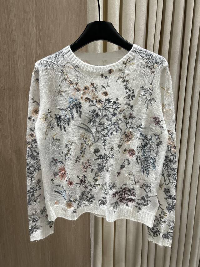 dio Floral Embroidery Blended Sweater The Poetic And Picturesque Hand-Embroid