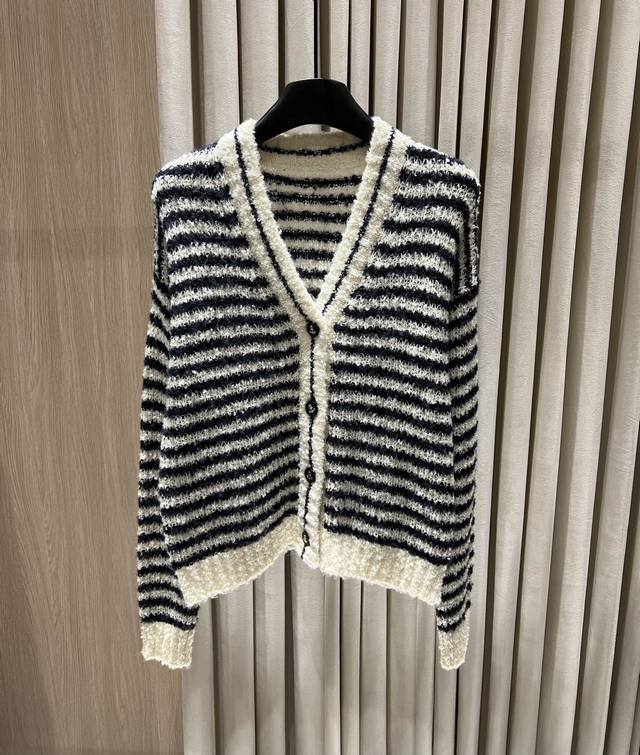 New Product#Dio*V-Neck Anchor Button Striped Knitted Cardigan Silk Blended Super