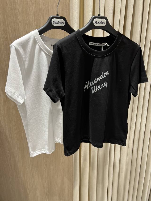 New Alexander Wang Short-Sleeved T-Shirt Rhinestone Logo T-Shirt Continuing The