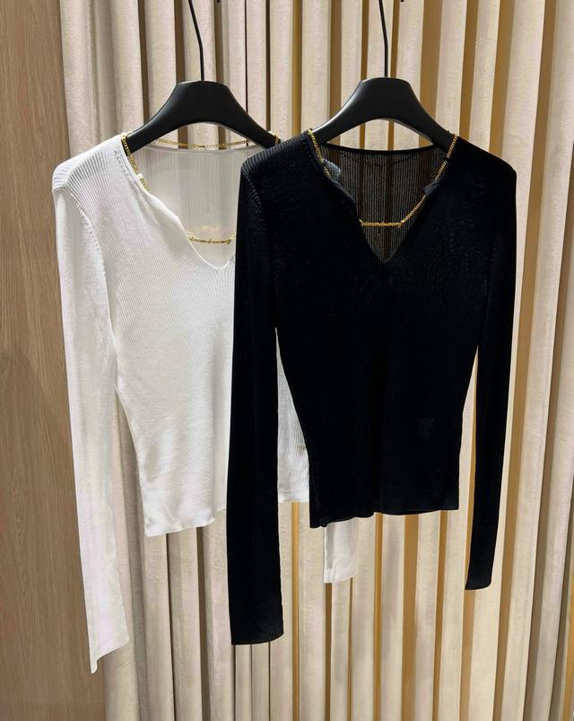 New Product#Aw*V-Neck Chain Long-Sleeved Bottoming Shirt The Fabric Is Cool And