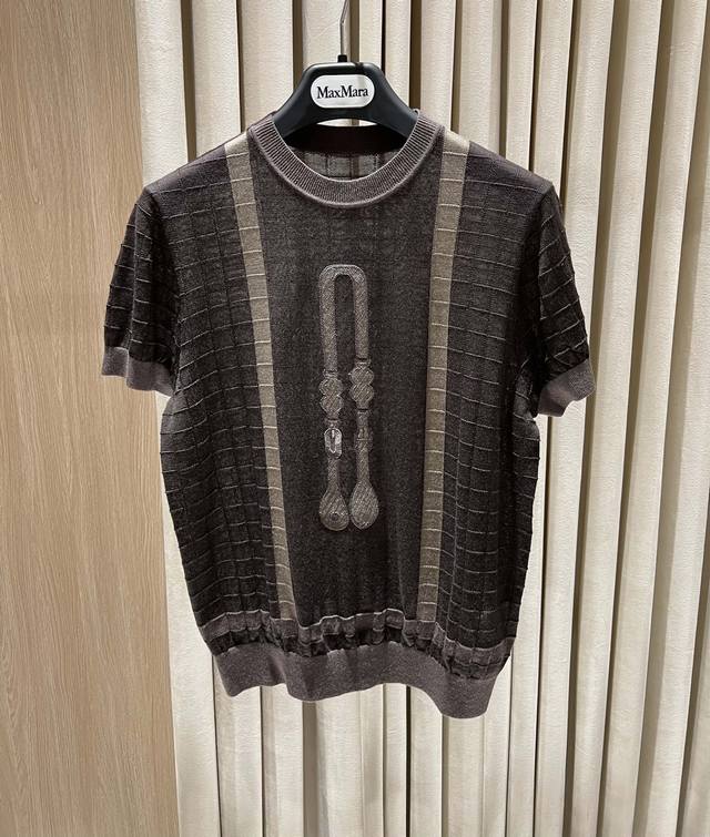 New Product#Her*25 Spring And Summer Dark Coffee Rope Embroidery Short Sleeve Sw