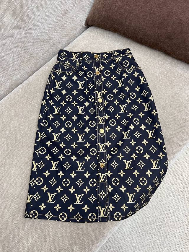 louis Vuitto* 25Ss Spring And Summer New Classic Monogram Print Button Skirt