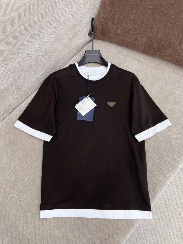 prad* 25Ss Spring And Summer New Triangle Logo Contrast Color Fake Two-Piece
