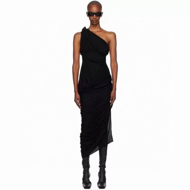 rick Owens 2025 Summer New Dress One Shoulder Oblique Shoulder Structure Deta