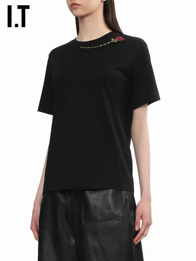simone Rocha 2025 Summer New T-Shirt Crystal Flower Embellished Flower Sml
