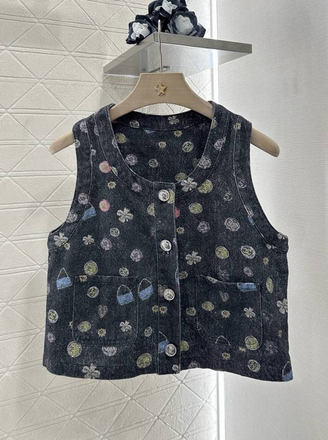chane*2025 New Arrivals Printed Colorful Denim Vest Shorts Set Customized Yb