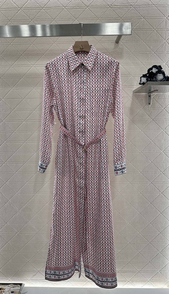 louis Vuitto*2025 New Arrivals Printed Belted Dress Customized Yb Imported Tw
