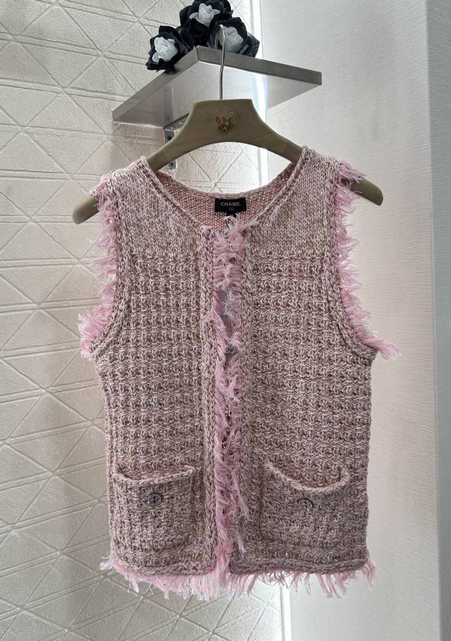 chane*2025 New Arrivals Round Neck Raw Edge Knitted Vest Customized Yb Cotton