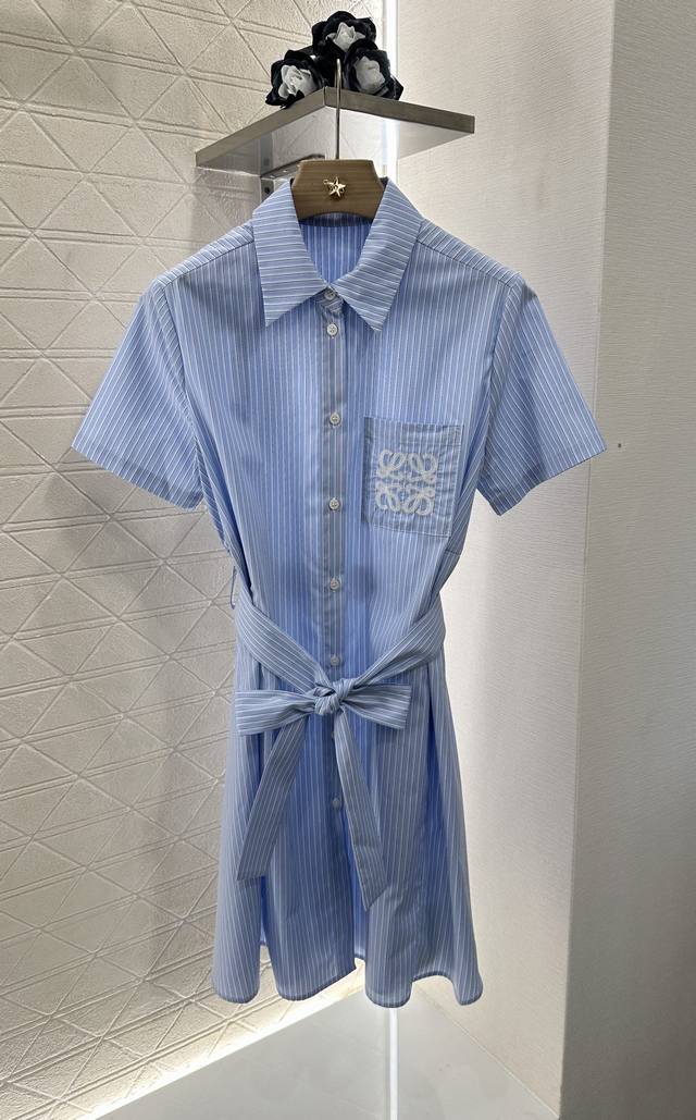loew*2025 New Arrivals Striped Embroidered Belt Dress Customized Yb Twill Cot