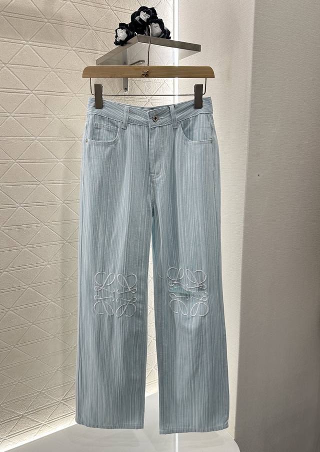 loew*2025 New Arrival Wide-Leg Striped Embroidered Ripped Jeans Customized Yb