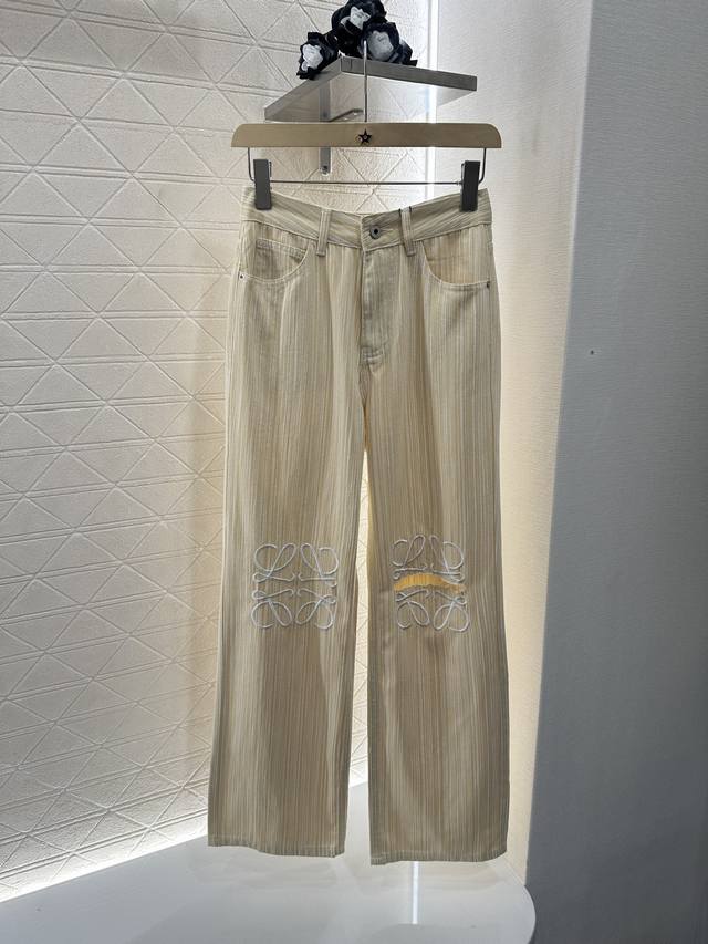 loew*2025 New Arrival Wide-Leg Striped Embroidered Ripped Jeans Customized Yb