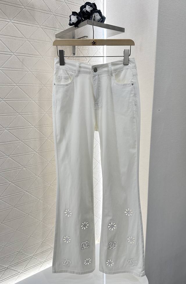 chane*2025 New Arrivals Hollow Embroidered Flared Jeans Customized Yb Twill C