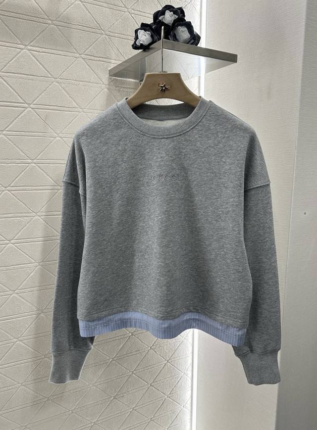 gucc*2025 New Arrivals Round Neck Splicing Sweatshirt Shorts Set Customized Y