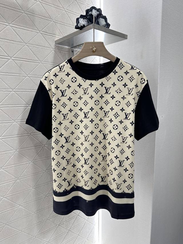 louis Vuitto*2025 New Arrivals Round Neck Print Custom Yb Mercerized Cotton M