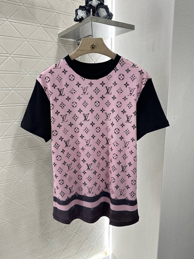 louis Vuitto*2025 New Arrivals Round Neck Print Custom Yb Mercerized Cotton M
